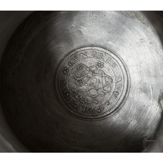 Three German tin jugs, K&uuml;nzelsau, 18th/19th century