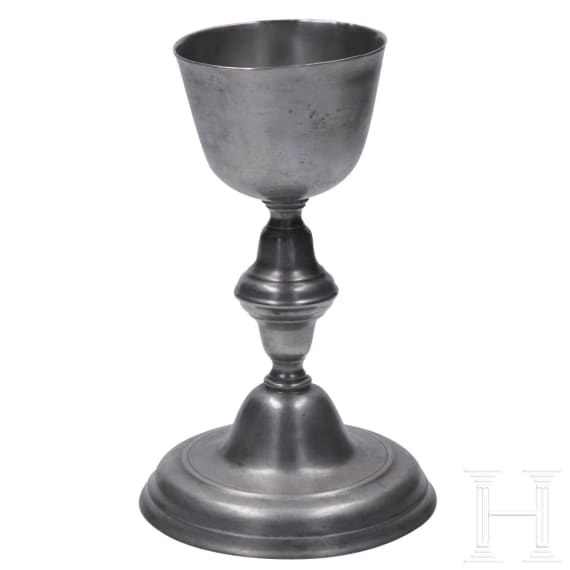 Four German pieces of sacred pewter, 18th/19th century