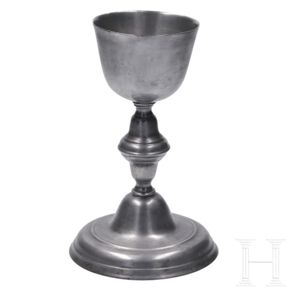 Four German pieces of sacred pewter, 18th/19th century
