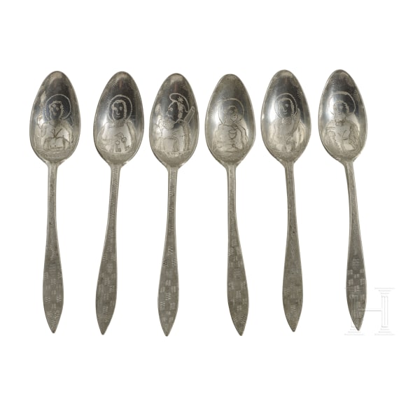 A matching set of six pewter spoons, Bohemia, ca. 1800