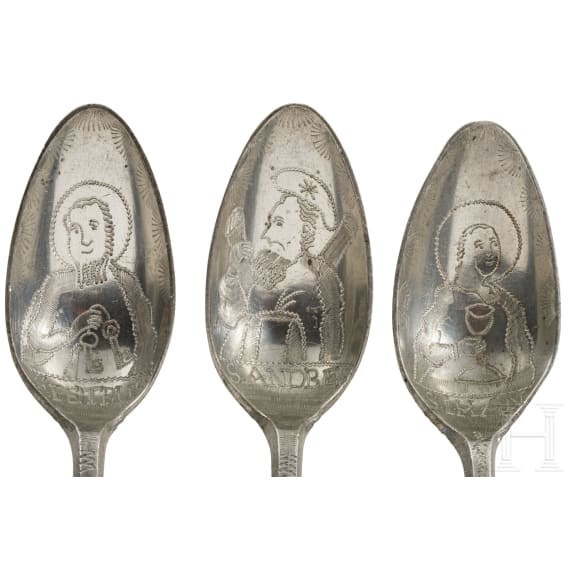 A matching set of six pewter spoons, Bohemia, ca. 1800