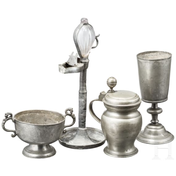 Four German tin objects, circa 1800
