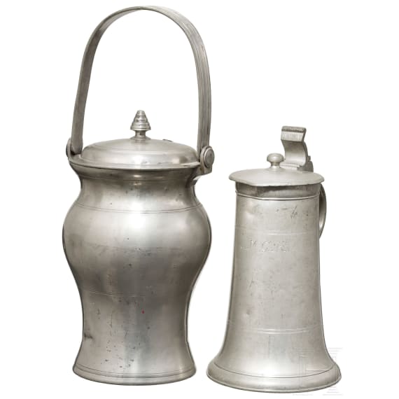 German tin jug and milk can, Ulm, circa 1800-1830