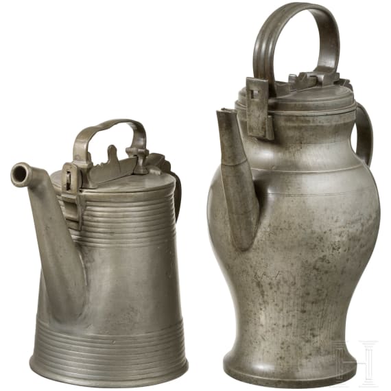 Two German lidded jugs, Thuringia or Saxony, 1st half of the 19th century