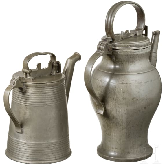 Two German lidded jugs, Thuringia or Saxony, 1st half of the 19th century