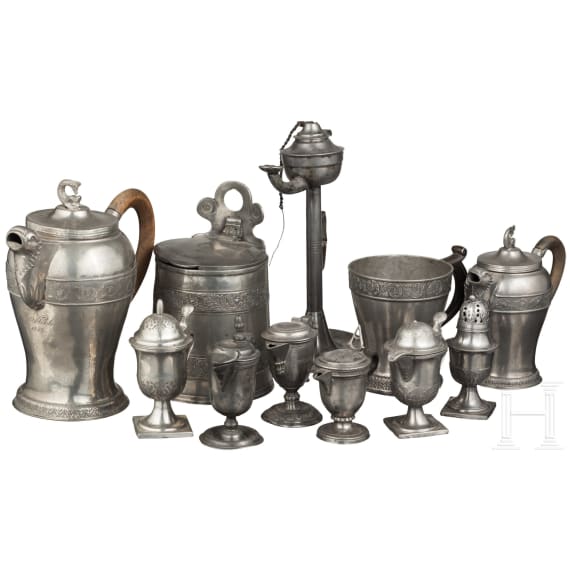 A large group of German tin objects, 1st half of the 19th century