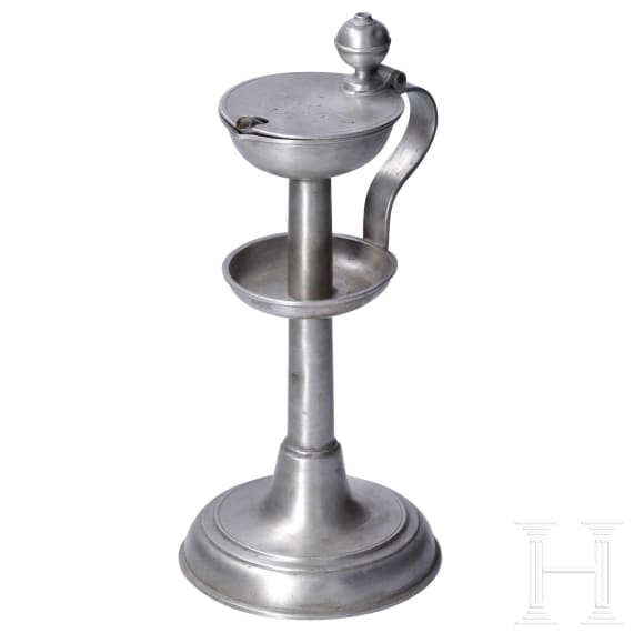 Two Saxon pewter oil lamps, circa 1840/50