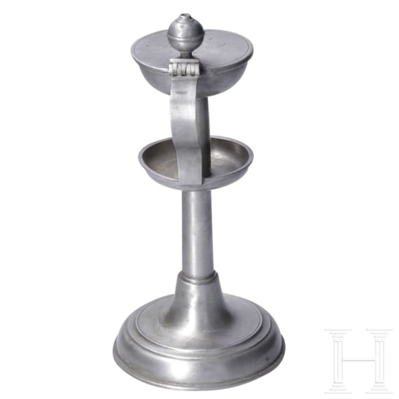 Two Saxon pewter oil lamps, circa 1840/50