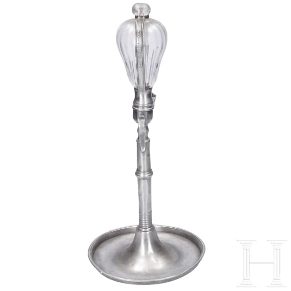 Two Saxon pewter oil lamps, circa 1840/50