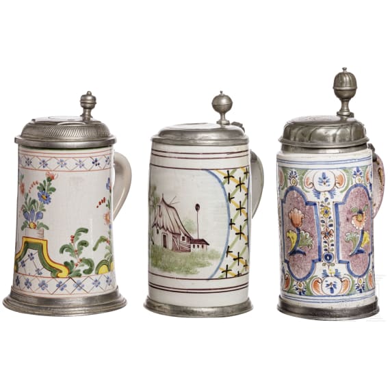 Three Thuringian fayence tankards, 18th und 20th century
