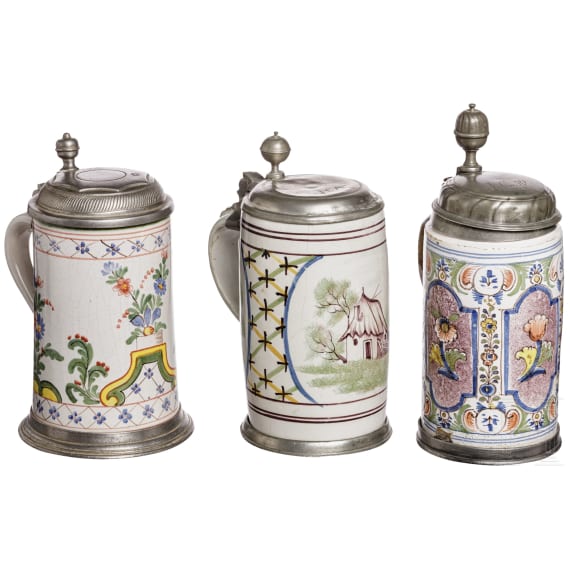 Three Thuringian fayence tankards, 18th und 20th century