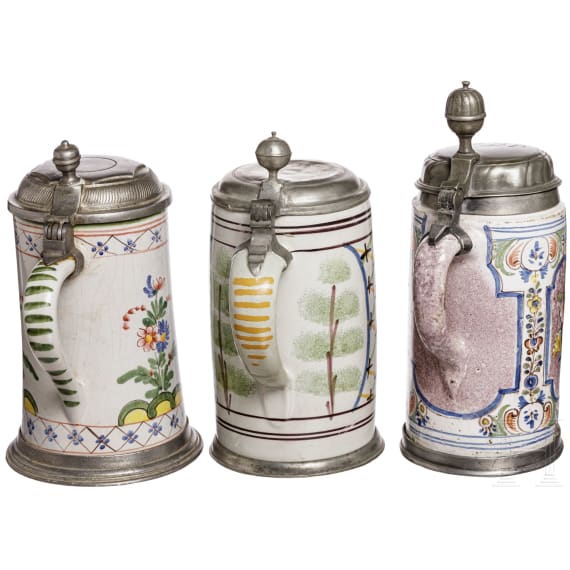 Three Thuringian fayence tankards, 18th und 20th century