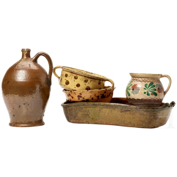 Five South German pieces of pottery, 19th century