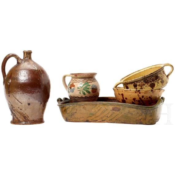 Five South German pieces of pottery, 19th century