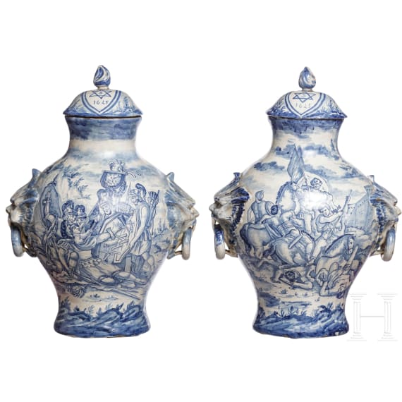 A pair of large Italian Fayance cover vases, 19th century