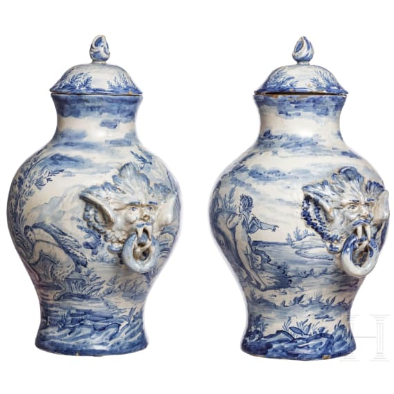 A pair of large Italian Fayance cover vases, 19th century