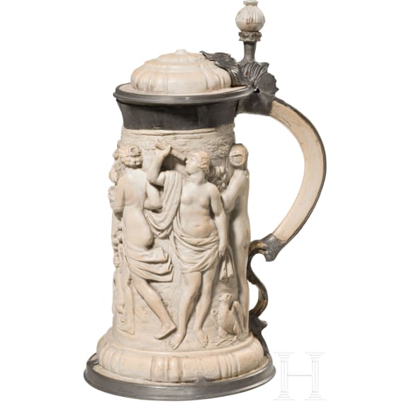 A tin mounted "Westerwald" jug, circa 1900