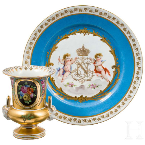 Kleine Vase und Sevres-Teller, 1. H&auml;lfte 19. JHdt.