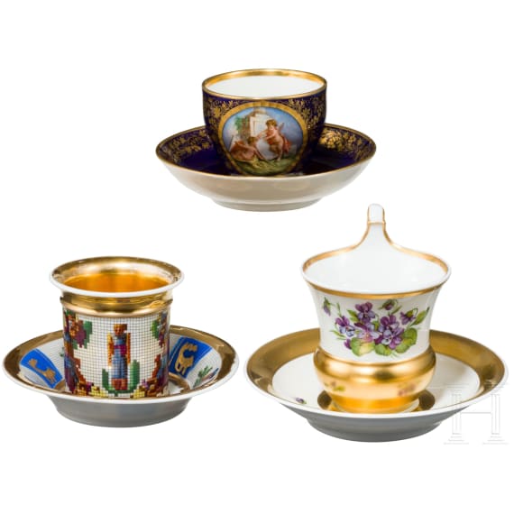 Three German porcelain cups, 19th century