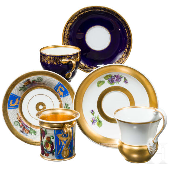 Three German porcelain cups, 19th century