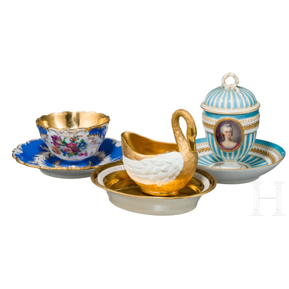 Three porcelain cups from Sevres and Meissen, 19th century