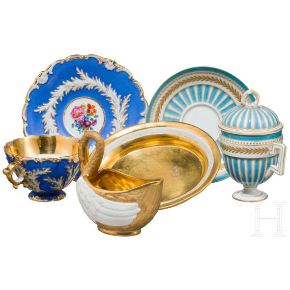 Three porcelain cups from Sevres and Meissen, 19th century