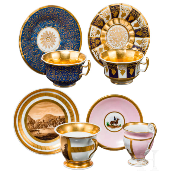 A small collection of German porcelain cups, 19th century