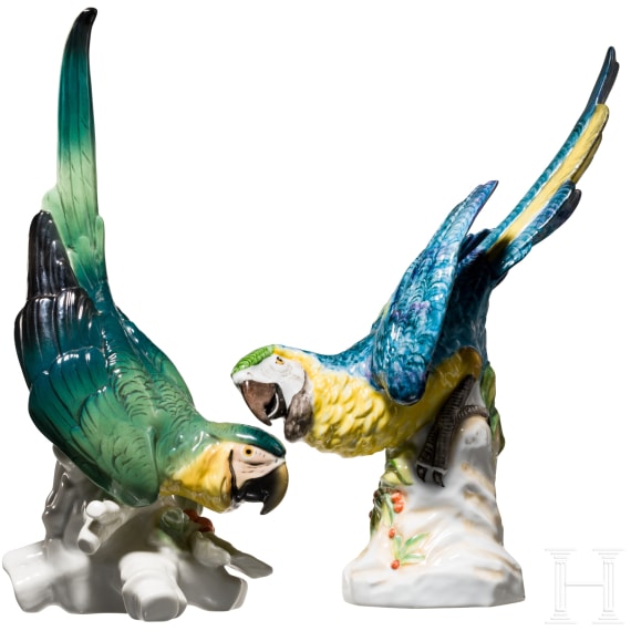 Two German parrot figures, 20th century