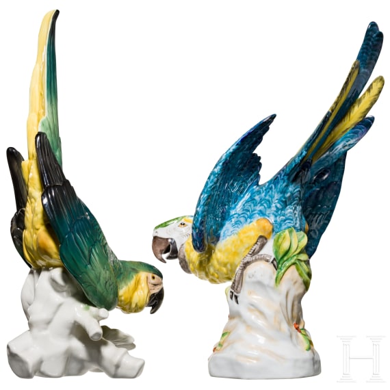 Two German parrot figures, 20th century