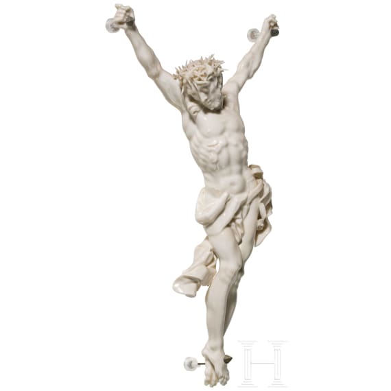 A white porcelain crucifix with holy water basin in Baroque style, probably after a design by Franz Anton Bustelli (circa 1720 - 1763), Nymphenburg, 20th century