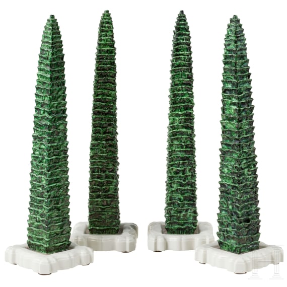 Four porcelain cypresses, Nymphenburg, 20th century