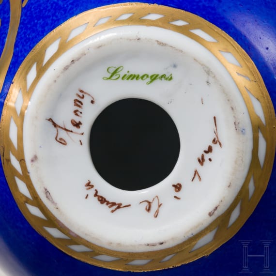 Three hand-painted porcelain eggs, Limoges, 20th century