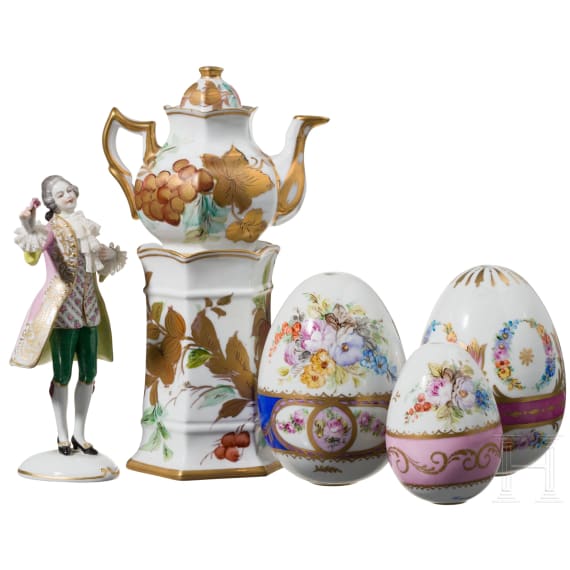 A large ensemble of hand-painted porcelain, 20th century