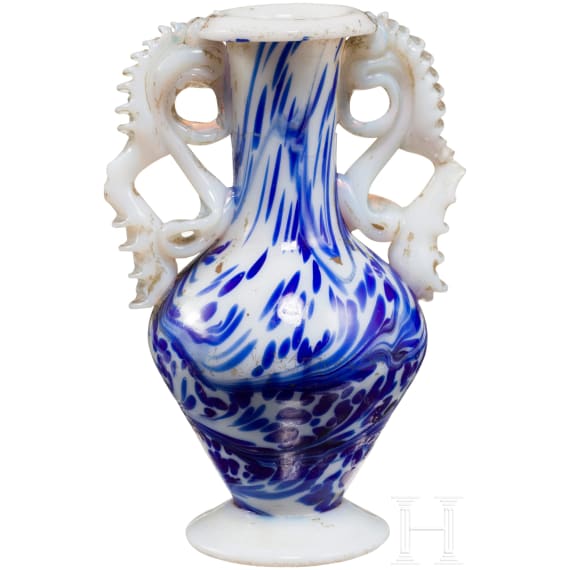A painted small frosted glass vase, Fasson a Venice, 17th century