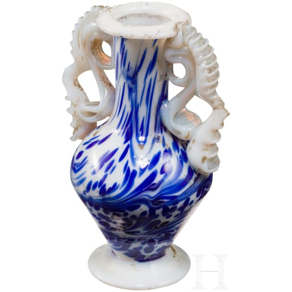 A painted small frosted glass vase, Fasson a Venice, 17th century