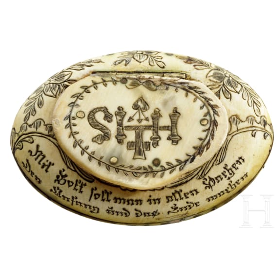 A Sterzing snuffbox, and two religious objects, ca. 1800