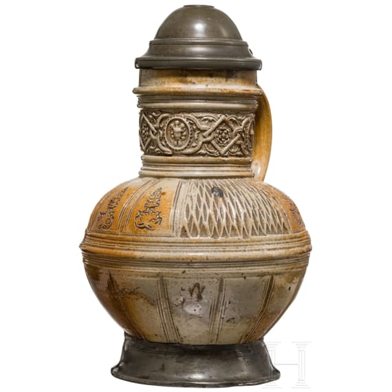 An early Raerener jug with tin mounting, 17th century