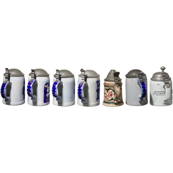 Seven beer mugs with tin lids, late 19th-20th century