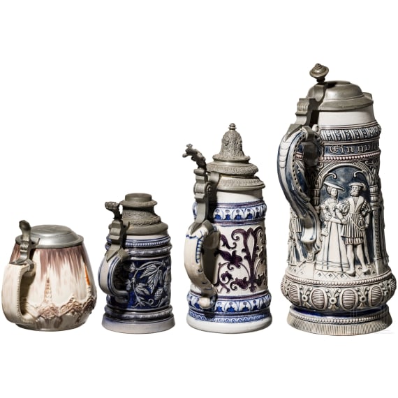 Three beer mugs and a jug