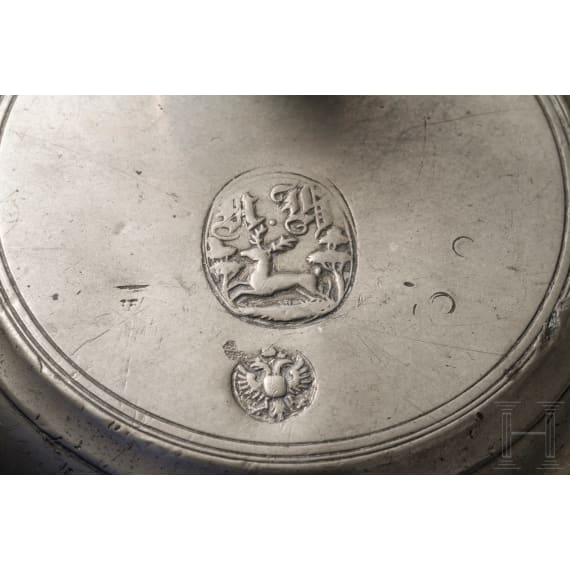 Five pewter mugs, 19th century