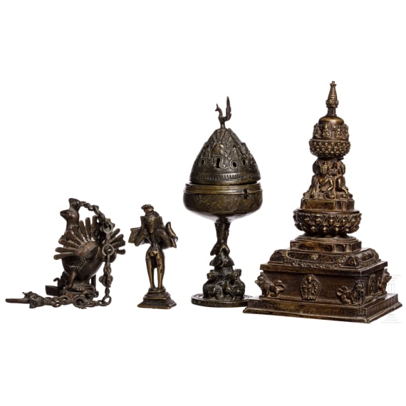 Four Indian/Nepalese bronze objects, 20th century