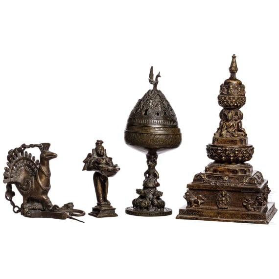 Four Indian/Nepalese bronze objects, 20th century