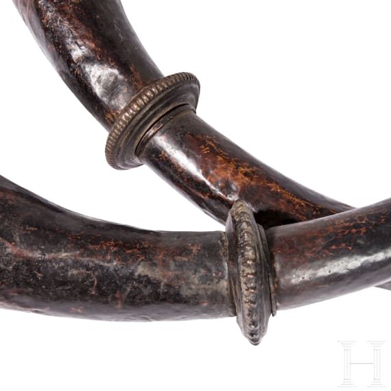 A pair of Tibetan or Nepalese copper ritual horns, 19th century