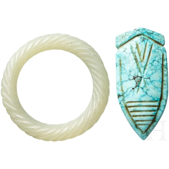 A jade collar and a turquoise cicada, China, 19th century