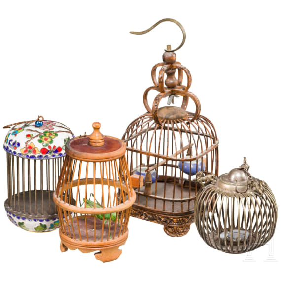 A set of four small mostly Chinese cages, 19th/20th century