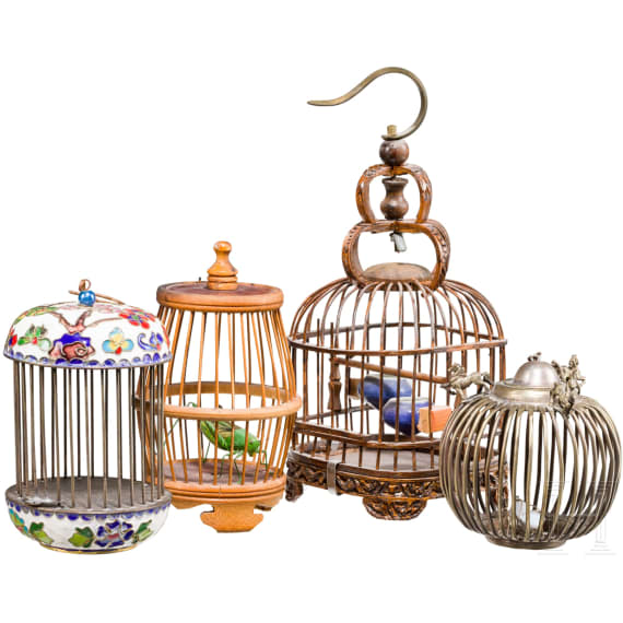 A set of four small mostly Chinese cages, 19th/20th century