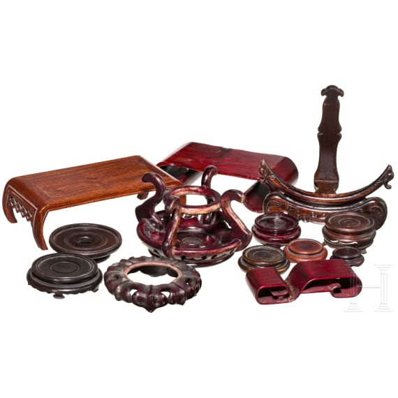 A set of mostly Chinese pedestals and stands, 19th and 20th century
