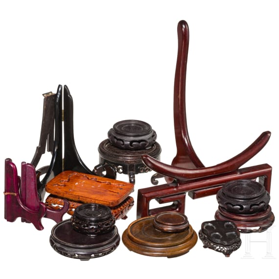 A set of mostly Chinese pedestals and stands, 19th/20th century