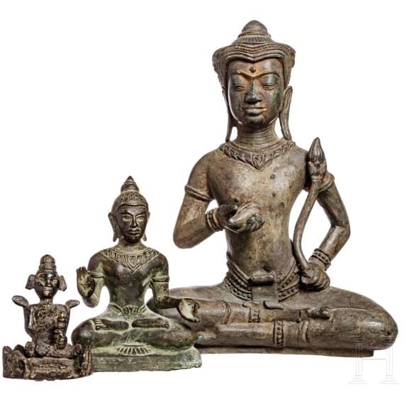 Three Cambodian bronze figures, 20th century