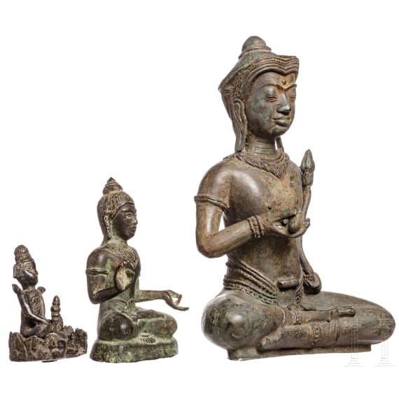 Three Cambodian bronze figures, 20th century